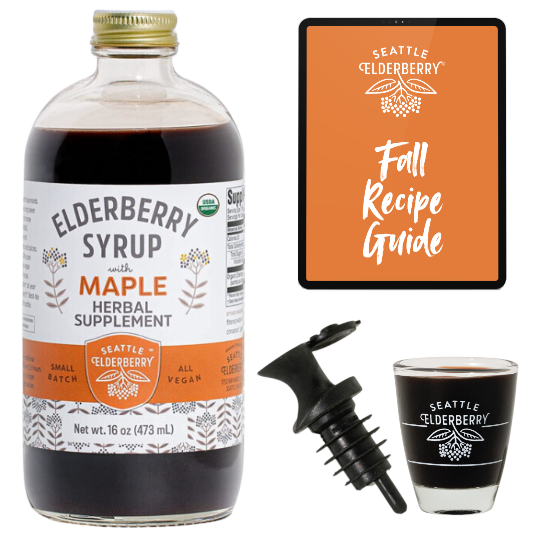 Limited Edition Fall Immunity Bundle - 16oz Organic Elderberry Syrup, Shot Glass, Easy-Pour Spout & Fall Recipe eBook