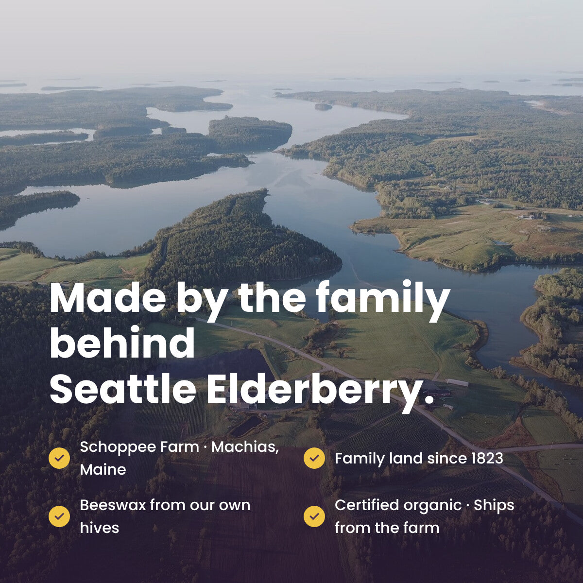 Made by the family behind Seattle Elderberry: Schoppee Farm in Machias, Maine — family land since 1823, beeswax from our own hives, certified organic, ships from the farm.